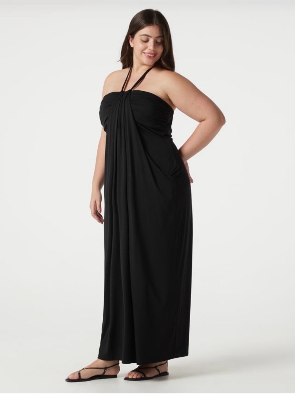 NWT HALARA Black Strapless Maxi Dress with Halter Tie